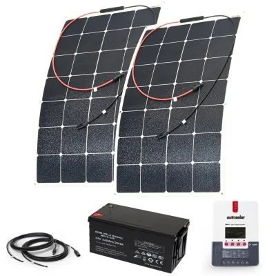 Solarset 210W flexibel, 20A MPPT-Laderegler & 220Ah AGM-Batterie
