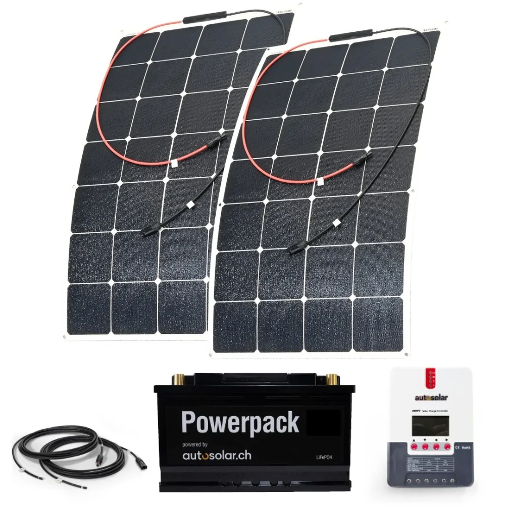 Solaranlage 210W flexibel, 20A MPPT-Laderegler & 105Ah Lithiumbatterie Solaranlage 210W flexibel, 20A MPPT-Laderegler & 105Ah Lithiumbatterie