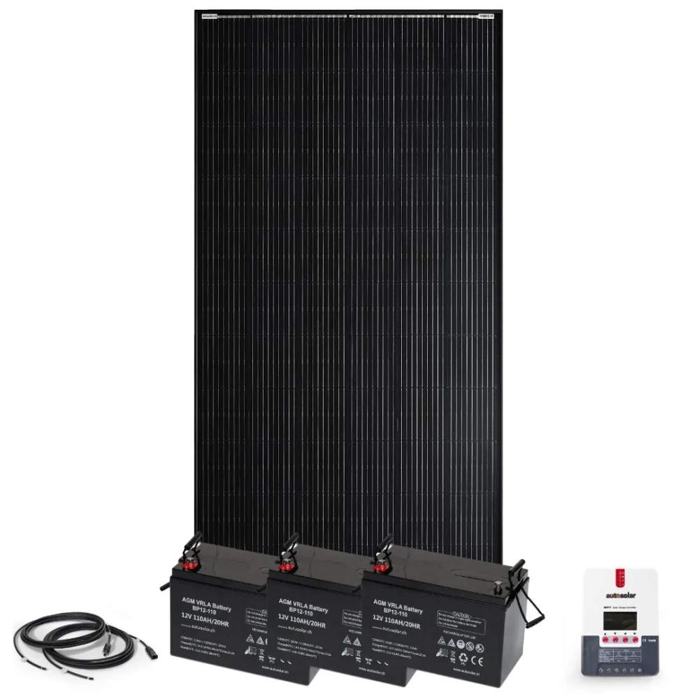 Solarset 400W mit 30A MPPT Laderegler und 3x110Ah AGM-Batterie