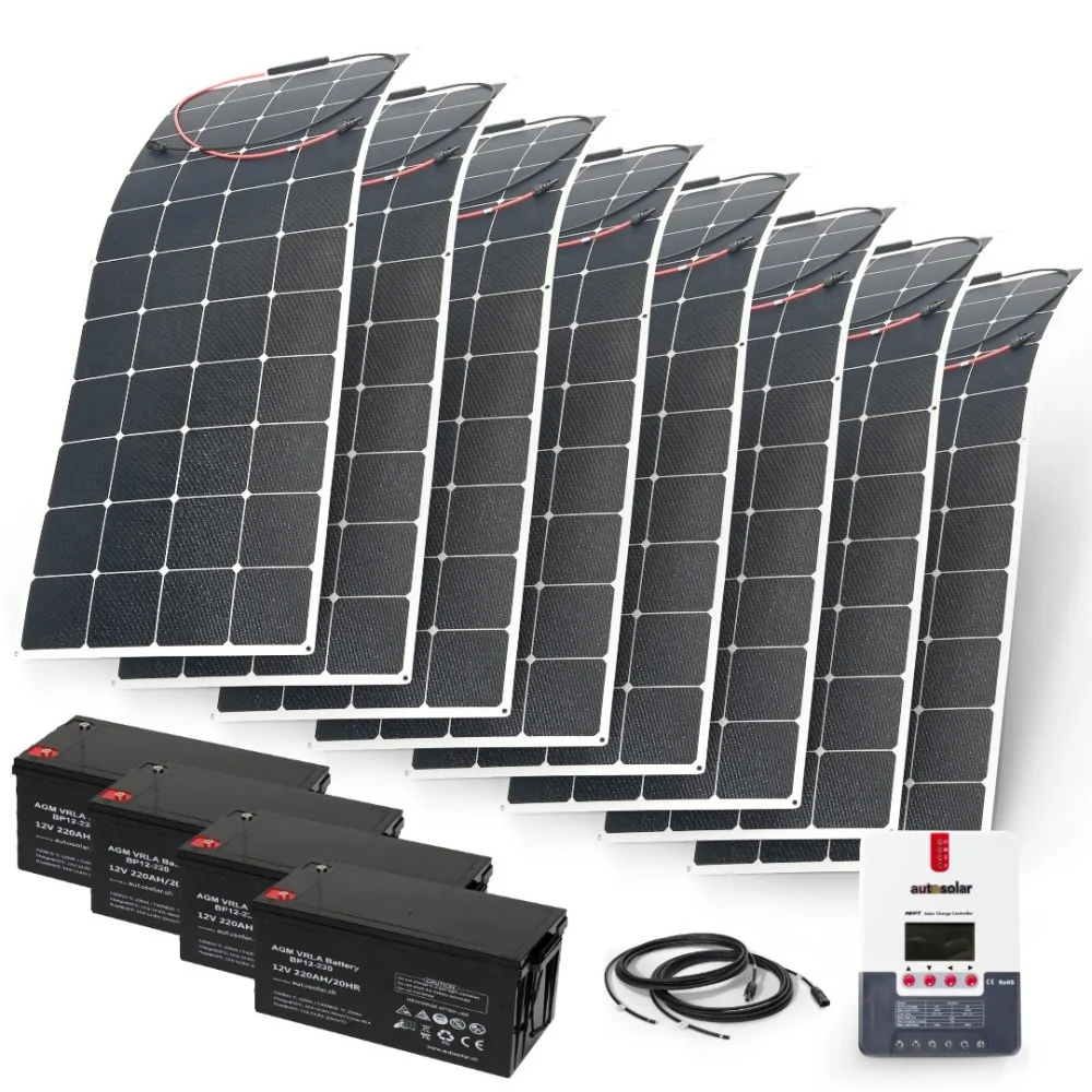 Solarset 1320W 24V flexibel mit 60A MPPT Laderegler und 4x 220Ah AGM Batterien