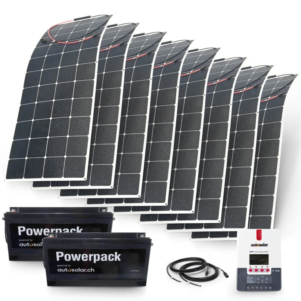 Solarset 1320W 24V flexibel mit 60A MPPT Laderegler und 2x 100Ah 24V Lithiumbatterien
