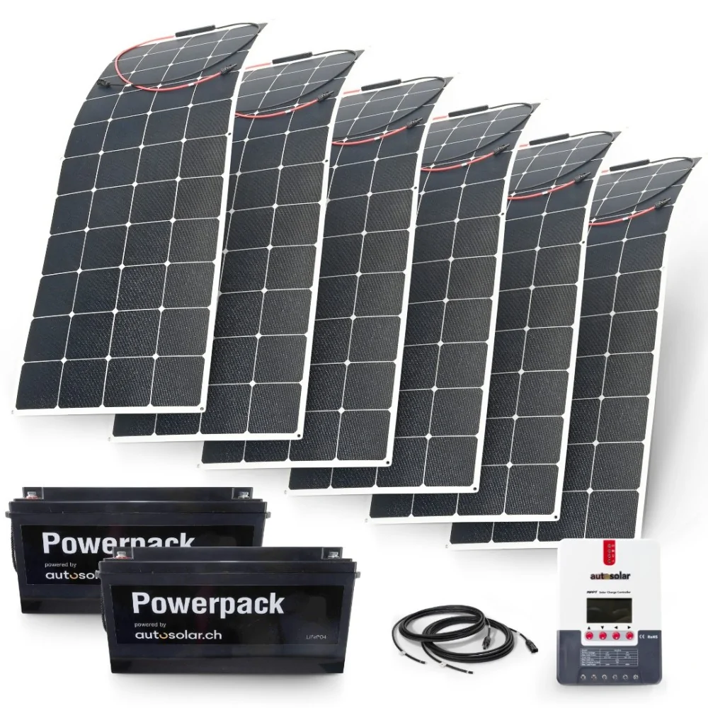 Solaranlage 960W flexibel, Laderegler, 2x 100Ah 24V Lithiumbatterien