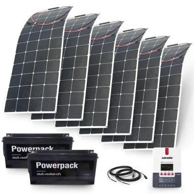 Solaranlage 960W flexibel, Laderegler, 2x 100Ah 24V Lithiumbatterien