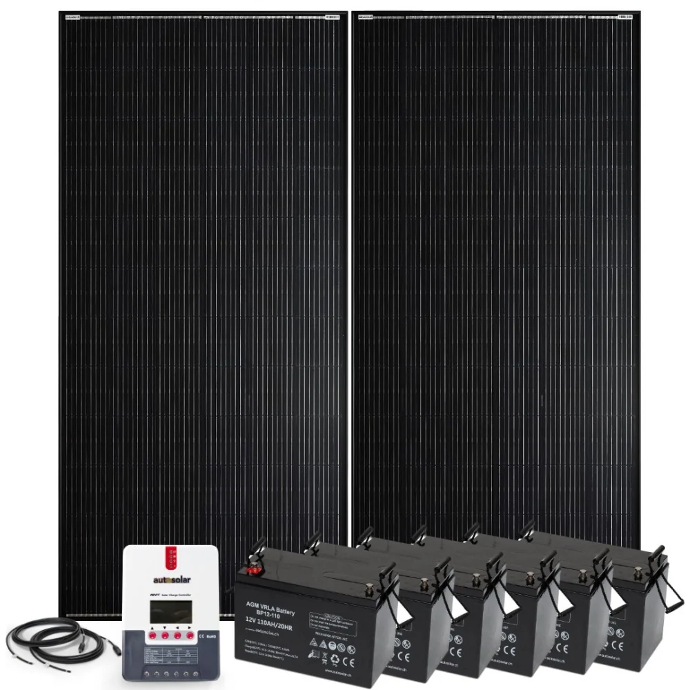 Solaranlage 800W 24V mit 60A MPPT Laderegler und 6x 110Ah AGM-Batterien