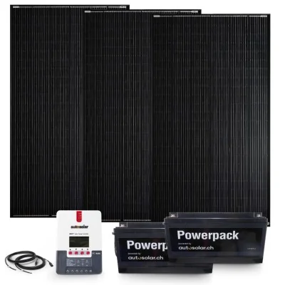 Solar set 1005W 24V with 60A MPPT charge controller and 2x 100Ah 24V lithium batteries