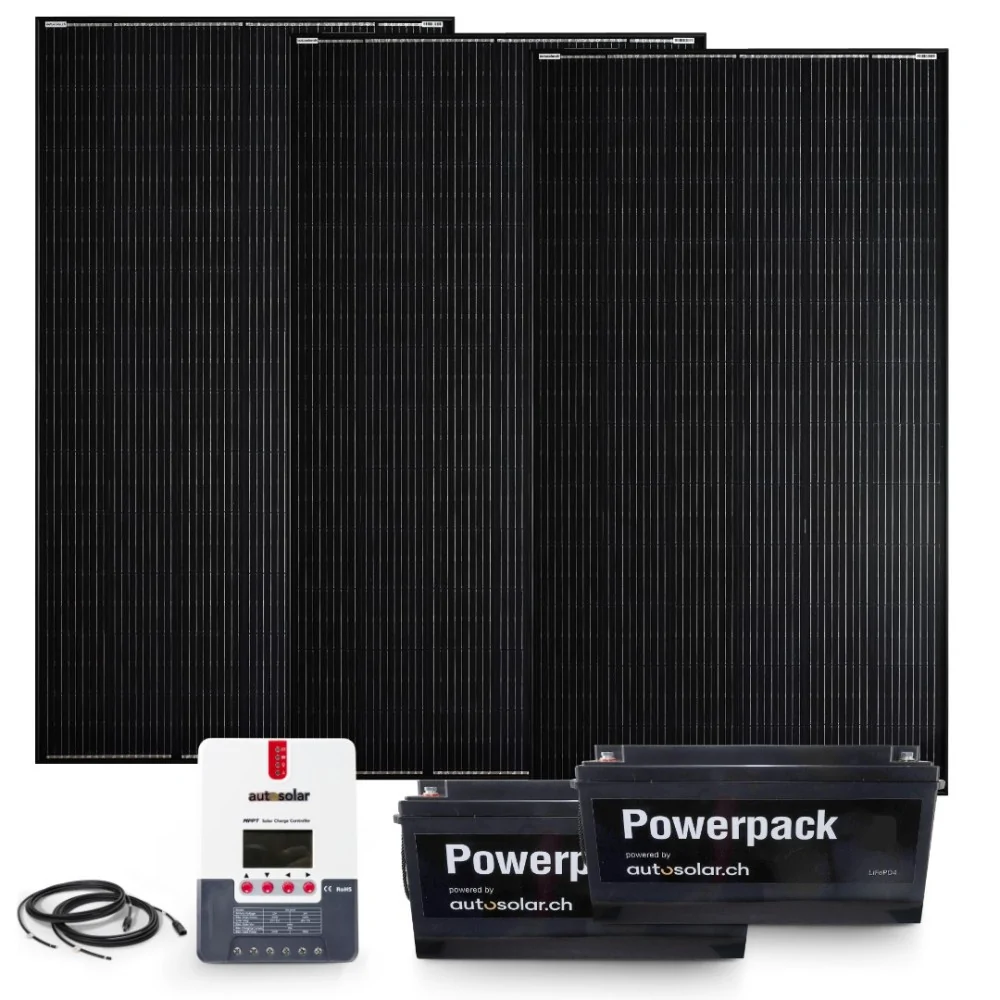 Solarset 1005W 24V mit 60A MPPT Laderegler und 2x 100Ah 24V Lithiumbatterien