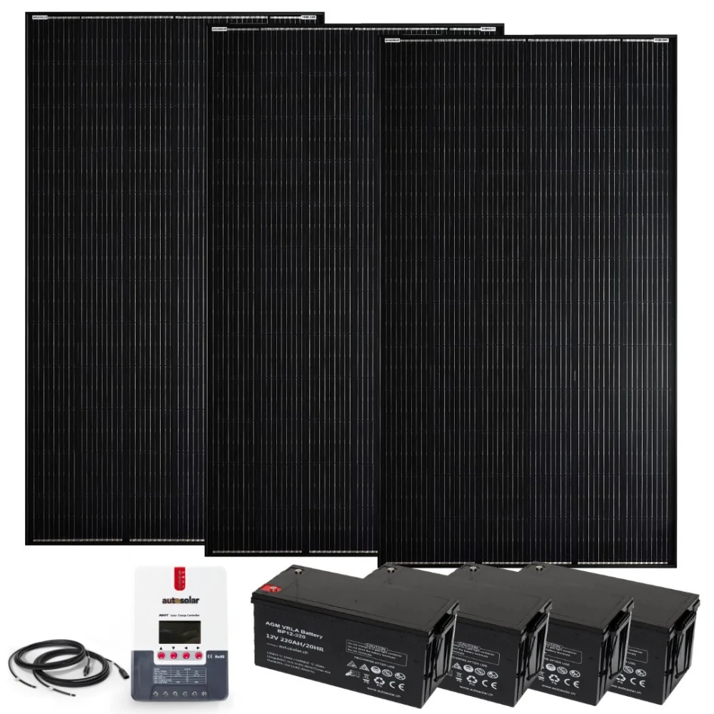 Solarset 1005W 24V mit 60A MPPT Laderegler und 4x 220Ah AGM-Batterien