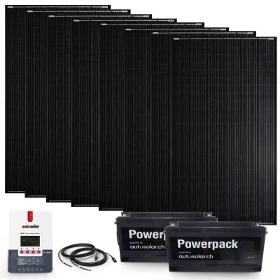 Kit solaire 1280 W 24 V avec régulateur de charge MPPT 60 A et 2 batteries lithium 100 Ah 24 V