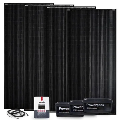 Solar kit 1600W 24V with 60A MPPT charge controller and 3x 100 Ah 24V lithium batteries