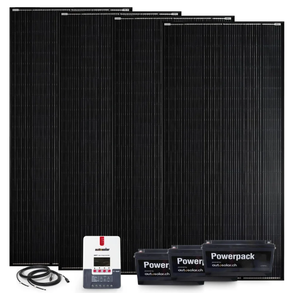 Solarset 1600W 24V mit 60A MPPT Laderegler und 3x 100 Ah 24V Lithiumbatterien