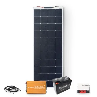 Solarset 165W Flex mit MPPT Laderegler, Wechselrichter und Lithium 55Ah