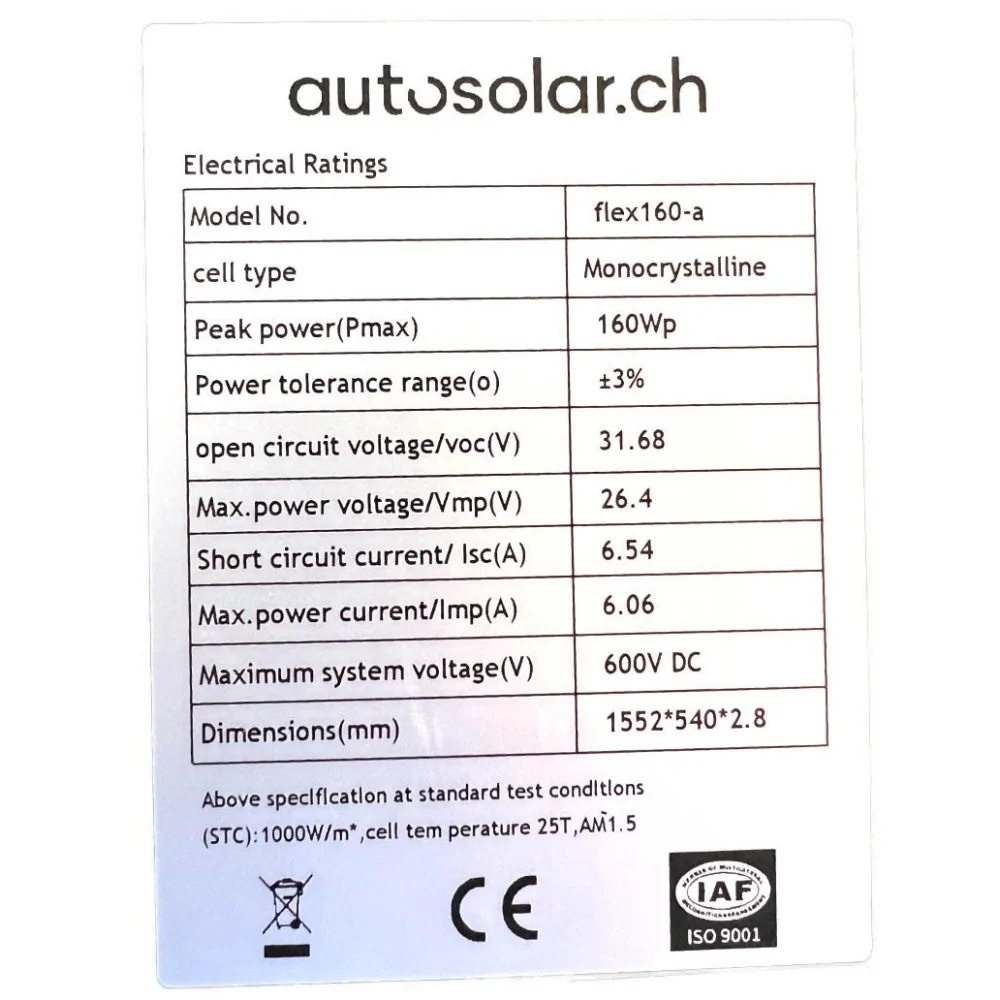 Robustes flexibles Solarpanel mit Alukern 160W | AutoSolar