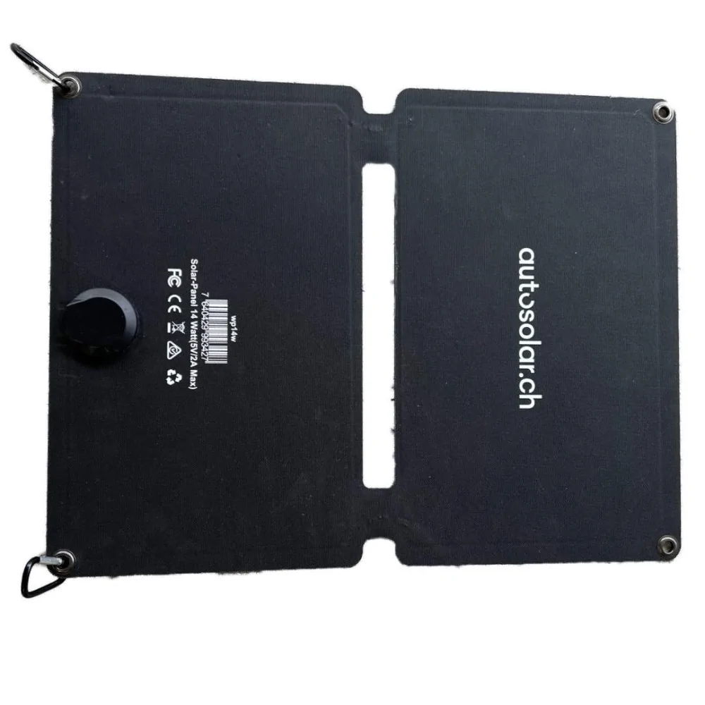 Exhibition model: Affordable 14-watt foldable solar panel with USB port