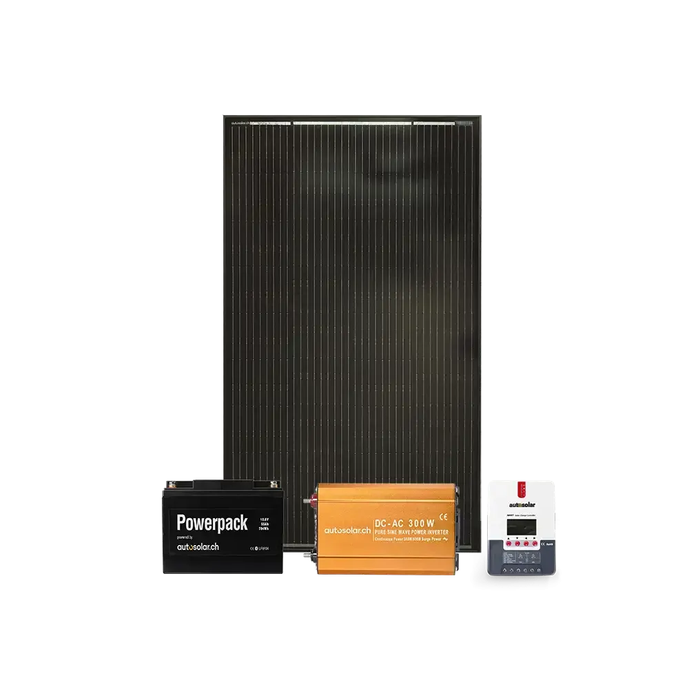 Solarset 160W mit MPPT Laderegler, Wechselrichter und Lithium 55Ah
