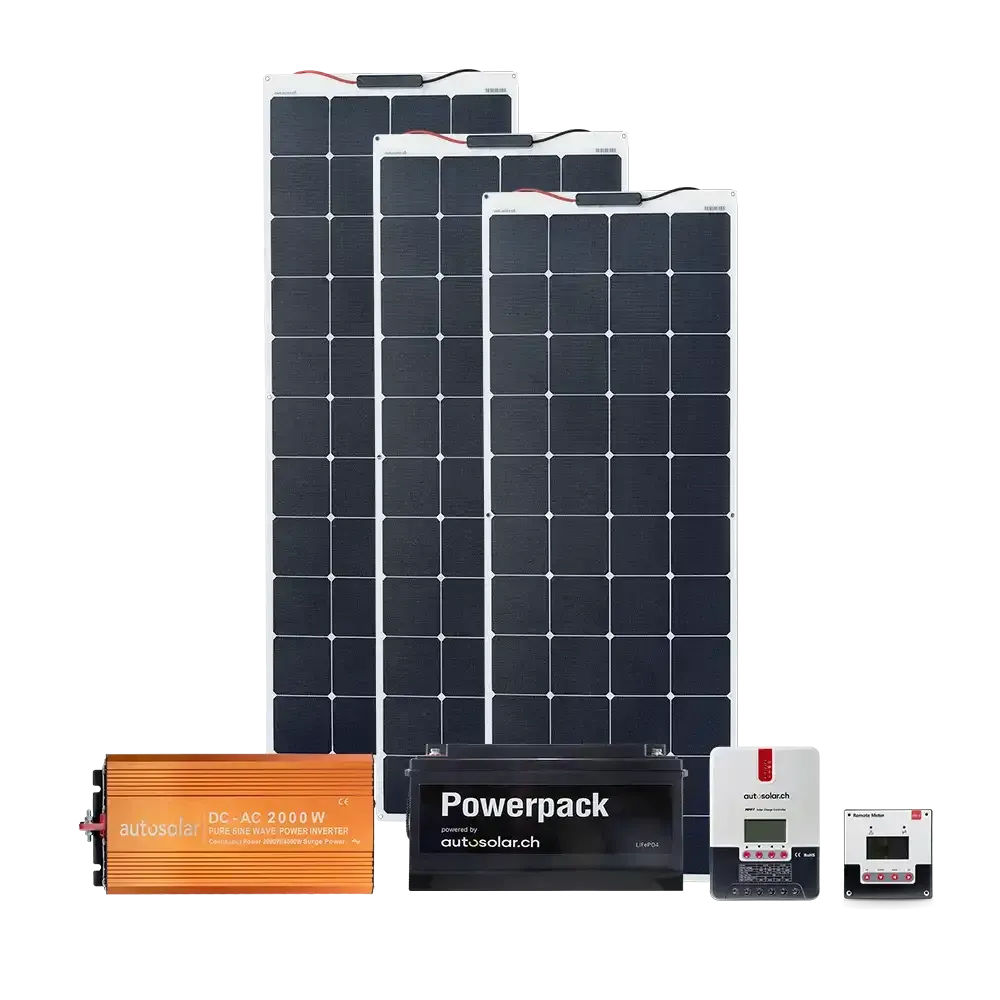 High-End 495W Solaranlage flexibel mit Lithiumbatterie 200Ah und 2000W-Wechselrichter
