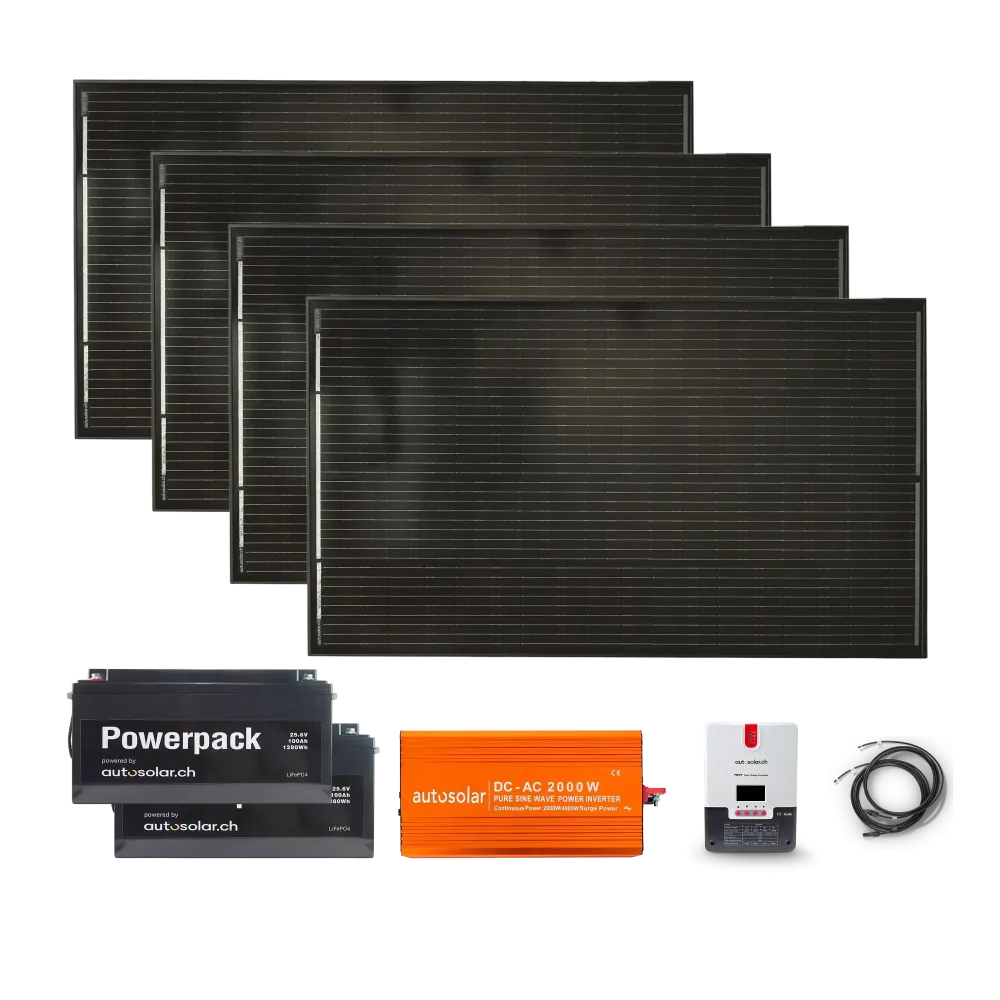 Solaranlage 1340W mit 2 x 100Ah Lithiumbatterien & 2000W-Wechselrichter