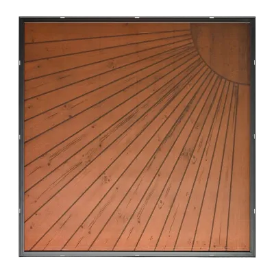 200 Watt solar panel in wood pattern with sun motif (top right)