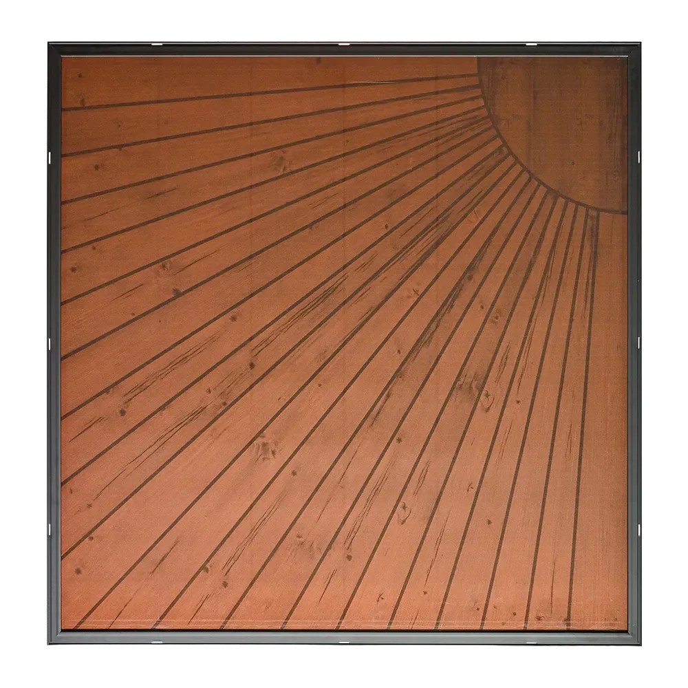 Panneau solaire AutoSolar 200 watts aspect bois avec motif soleil (en haut à droite)