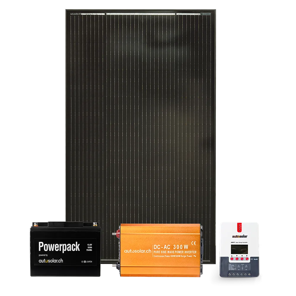 Kit solaire 160 W avec régulateur de charge MPPT, onduleur et batterie au lithium 55 Ah