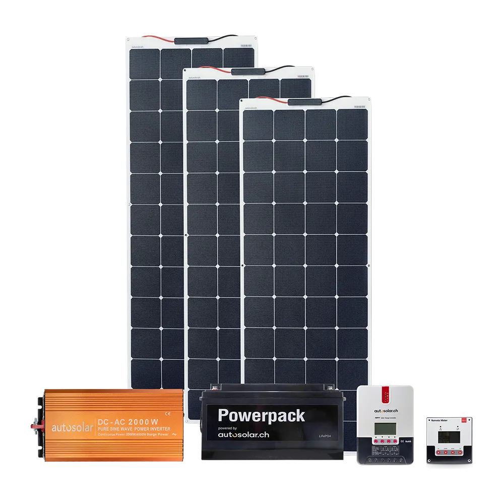 High-End 480W Solaranlage flexibel mit Lithiumbatterie 200Ah und 2000W-Wechselrichter High-End 480W Solaranlage flexibel mit Lithiumbatterie 200Ah und 2000W-Wechselrichter