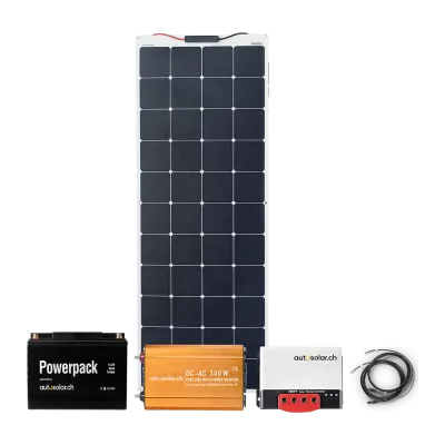 Kit solaire Flex 165 W avec régulateur de charge MPPT, onduleur et batterie au lithium 55 Ah