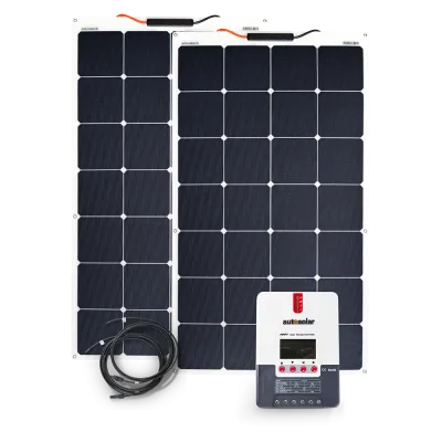 Solaranlage 210 Watt flexibel, für Gartenhaus, Alphütte oder Boot