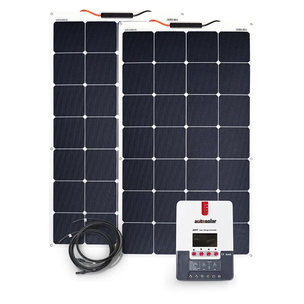Solaranlage 210 Watt flexibel, für Gartenhaus, Alphütte oder Boot Solaranlage 210 Watt flexibel, für Gartenhaus, Alphütte oder Boot