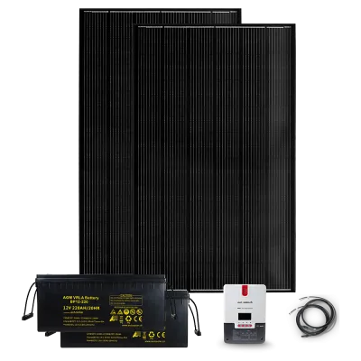 Kit solaire de 670 W avec régulateur de charge MPPT 60 A et 2 batteries AGM de 220 Ah