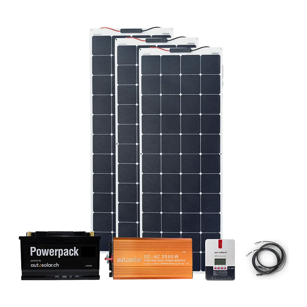 480W Solaranlage flexibel, Lithiumbatterie 105Ah & 2000W-Wechselrichter 480W Solaranlage flexibel, Lithiumbatterie 105Ah & 2000W-Wechselrichter
