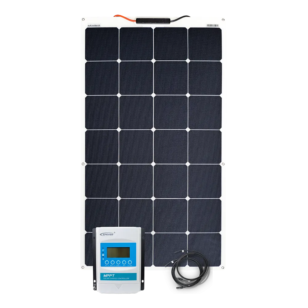 Solarset 105 Watt flexibel - für Gartenhaus, Alphütte, Schiff oder Camper Solarset 105 Watt flexibel - für Gartenhaus, Alphütte, Schiff oder Camper