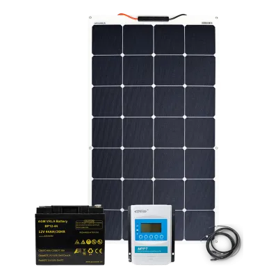 Kit solaire flexible 100 W avec régulateur de charge MPPT 10 A et batterie AGM 44 Ah