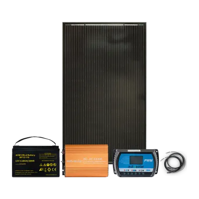 Solaranlage 160W mit Batterie 110Ah und 600W-Wechselrichter