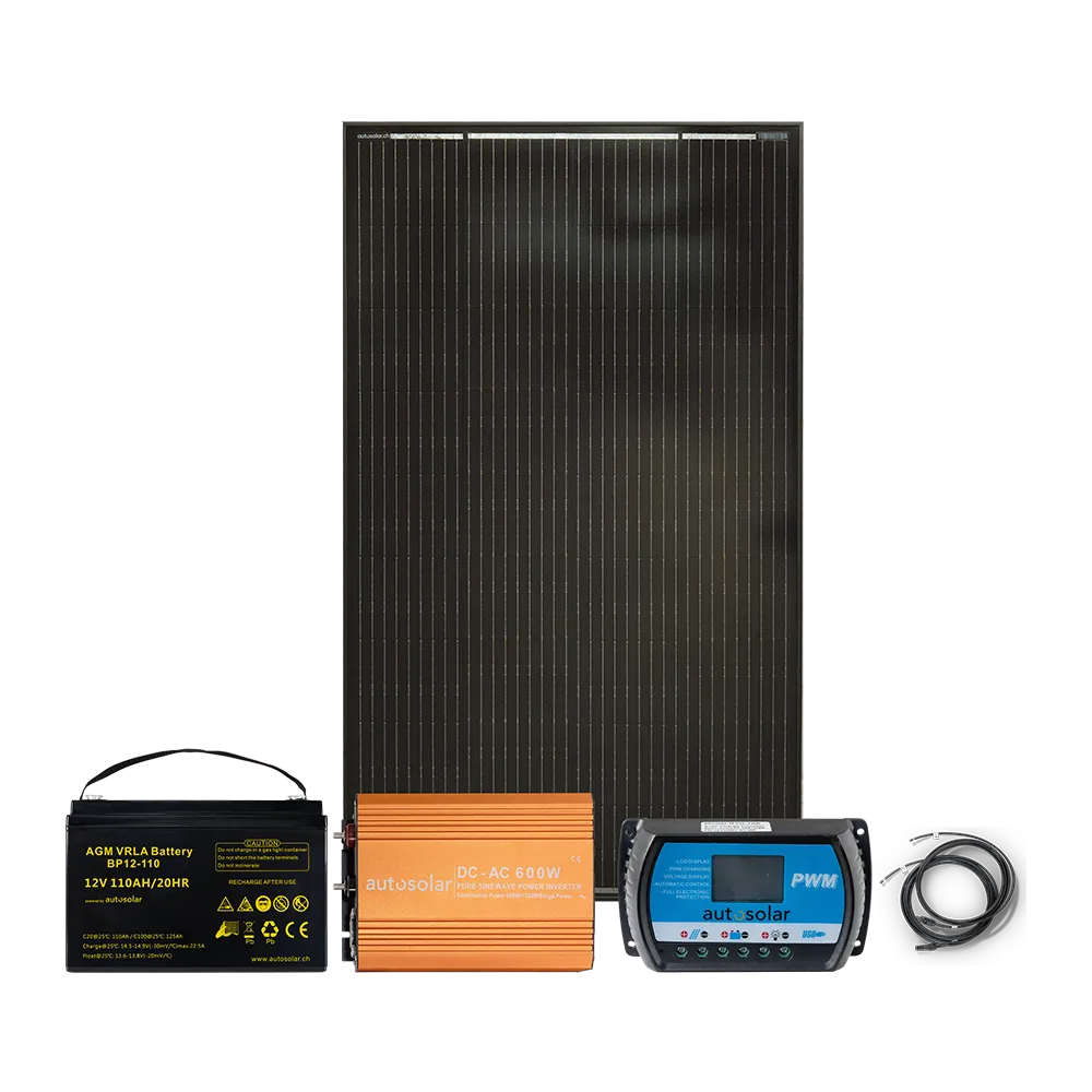 Système solaire de 160 W avec batterie de 110 Ah et onduleur de 600 W