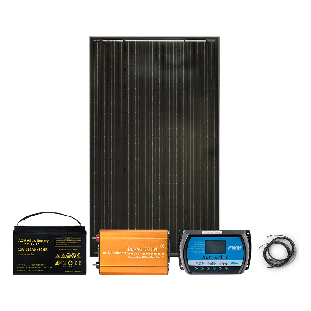 160W Wohnmobil Solaranlage, AMG-Batterie 110Ah & 300W-Wechselrichter 160W Wohnmobil Solaranlage, AMG-Batterie 110Ah & 300W-Wechselrichter