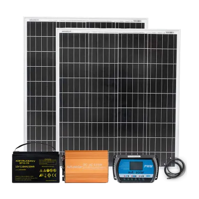 Solaranlage 200W mit 110Ah AGM-Batterie, 600W-Wechselrichter und Kabel