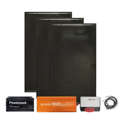 Komplettpaket 670W Solaranlage mit Lithiumbatterie 200Ah und 2000W-Wechselrichter für Gartenhaus oder Maiensäss