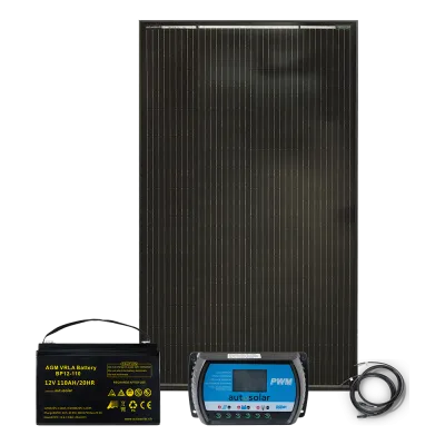 160W solar system with 20A PWM charge controller and 110Ah AGM battery