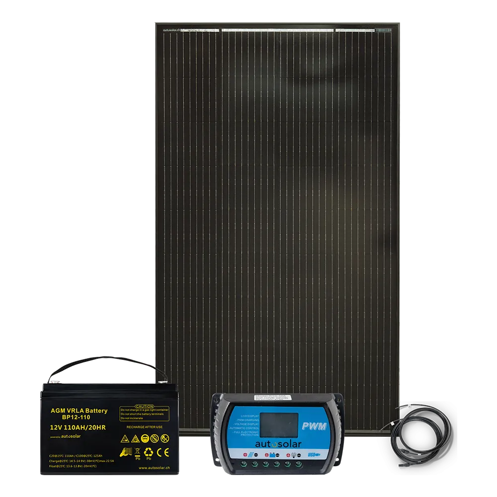 Solaranlage 160W - 20A PWM Laderegler & 110Ah AGM-Batterie Solaranlage 160W - 20A PWM Laderegler & 110Ah AGM-Batterie