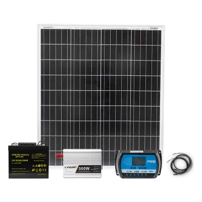 Solar system starter kit: 100W solar system, 82Ah AGM battery & 500W inverter
