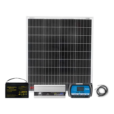 Système solaire avec démarreur de 100 W, batterie AGM de 110 Ah et onduleur de 1500 W