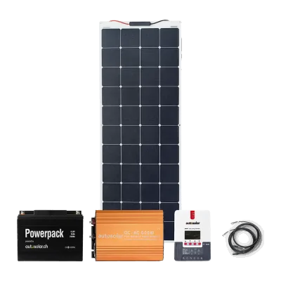 Komplettpaket 165W Solaranlage flexibel mit Lithiumbatterie 55Ah und 600W-Wechselrichter inkl. Montagematerial
