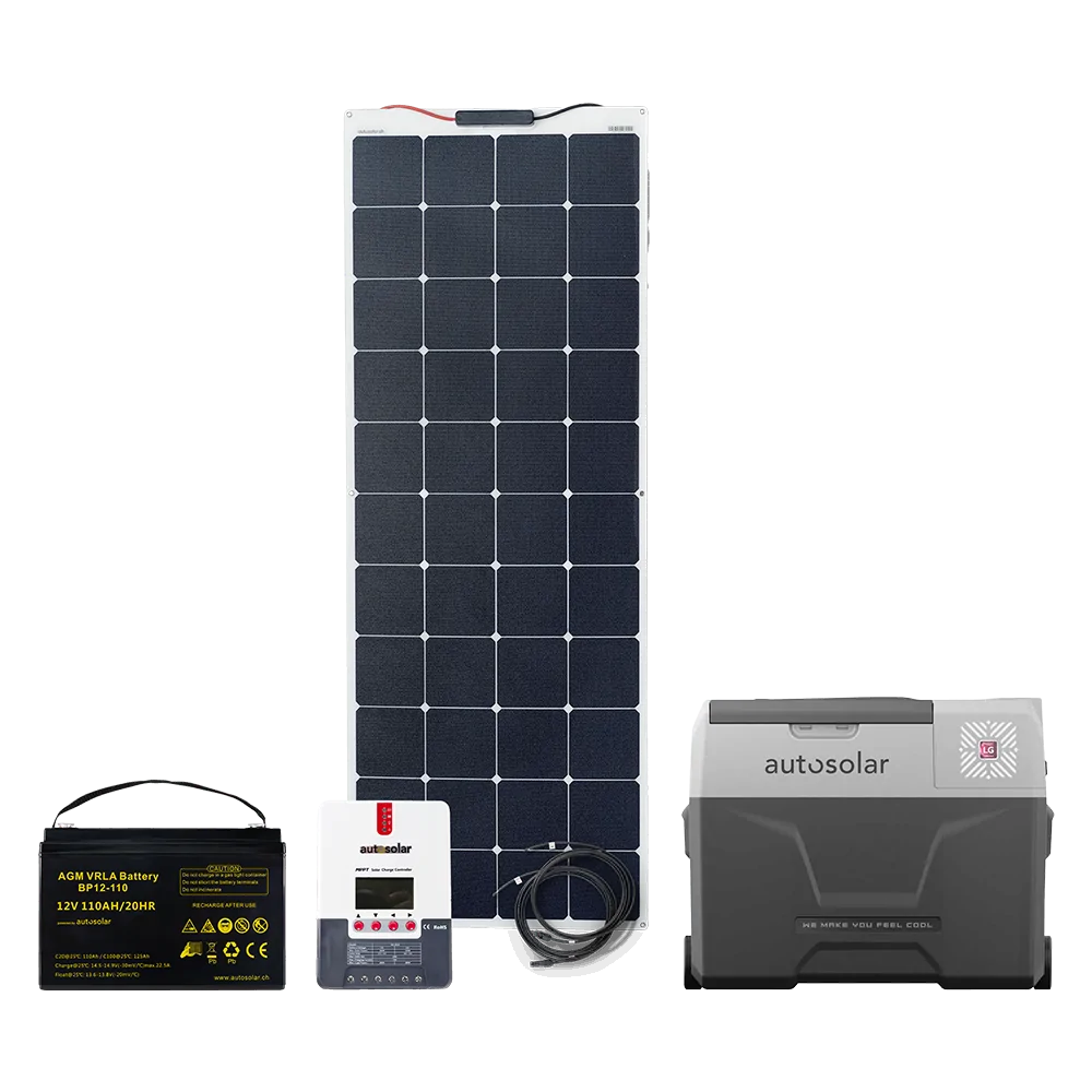 Solaranlage 165 Watt flexibel mit Kühlbox. Solarset für Wohnmobil Solaranlage 165 Watt flexibel mit Kühlbox. Solarset für Wohnmobil