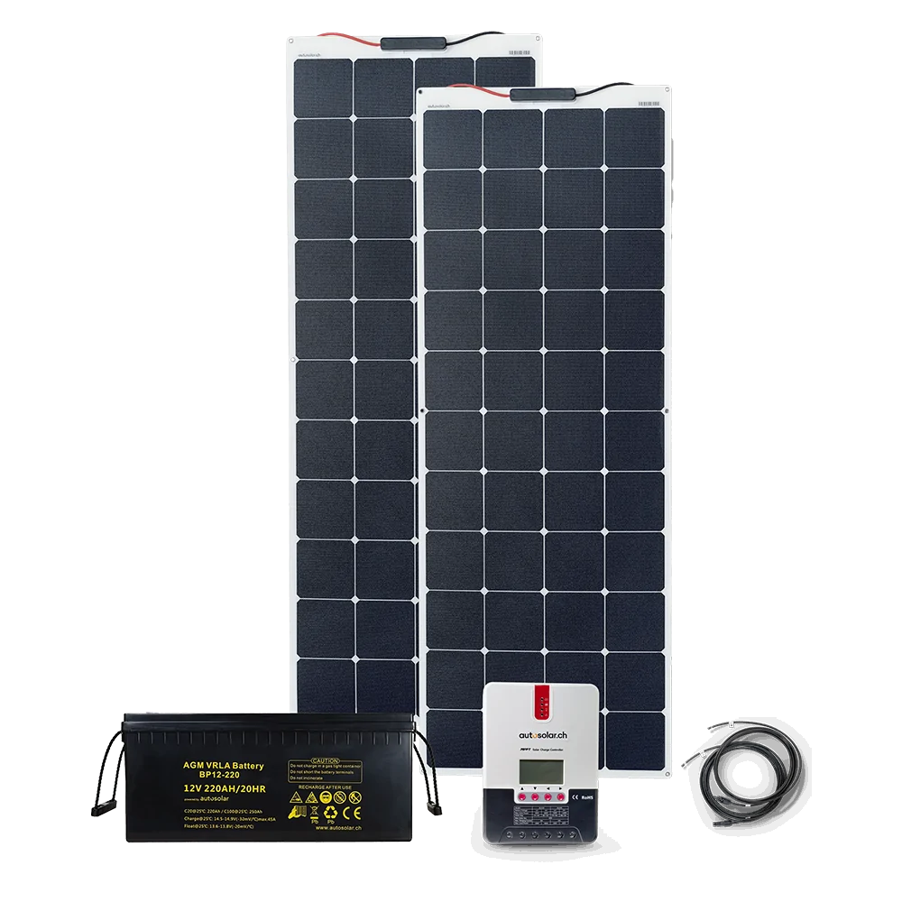 Komplettpaket 330W flexibel mit AGM-Batterie 220Ah Komplettpaket 330W flexibel mit AGM-Batterie 220Ah