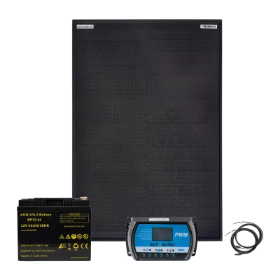 50W solar system with 10A PWM charge controller and 44Ah AGM battery