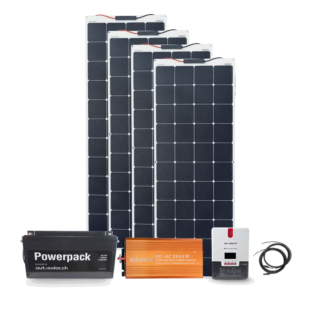 Système solaire haut de gamme de 640 W avec batterie au lithium de 100 Ah et onduleur de 2000 W