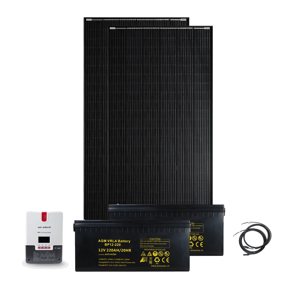 Kit solaire 800 W avec régulateur de charge MPPT 60 A et 2 batteries AGM 220 Ah
