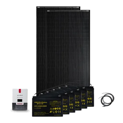 Système solaire 800 W 24 V avec régulateur de charge MPPT 60 A et 6 batteries AGM de 110 Ah