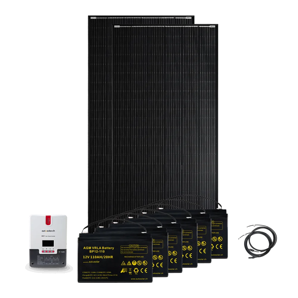 800W 24V solar system with 60A MPPT charge controller and 6x 110Ah AGM batteries