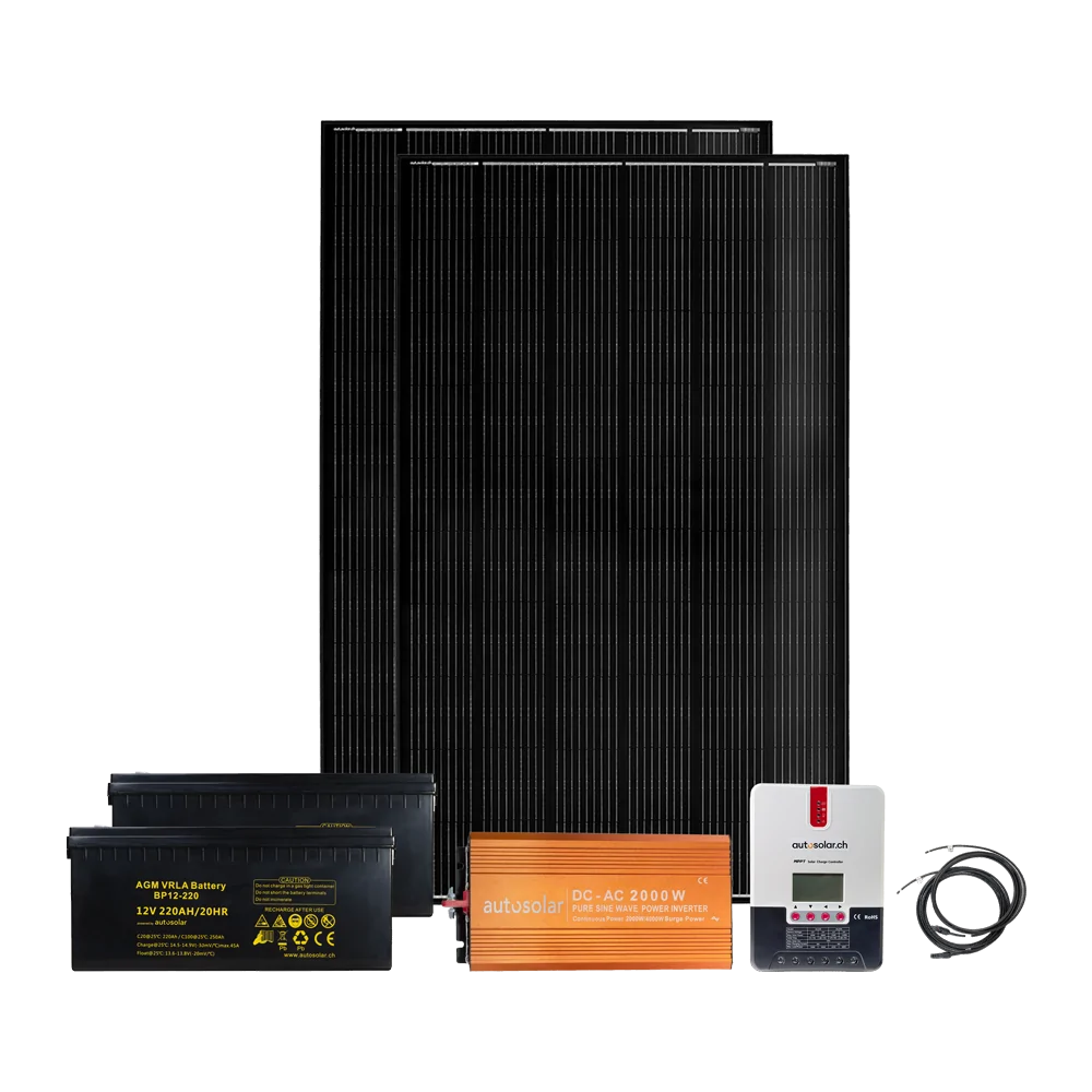 Komplettpaket 670W Solaranlage mit Batterie 2 x 220Ah und 2000W-Wechselrichter Komplettpaket 670W Solaranlage mit Batterie 2 x 220Ah und 2000W-Wechselrichter