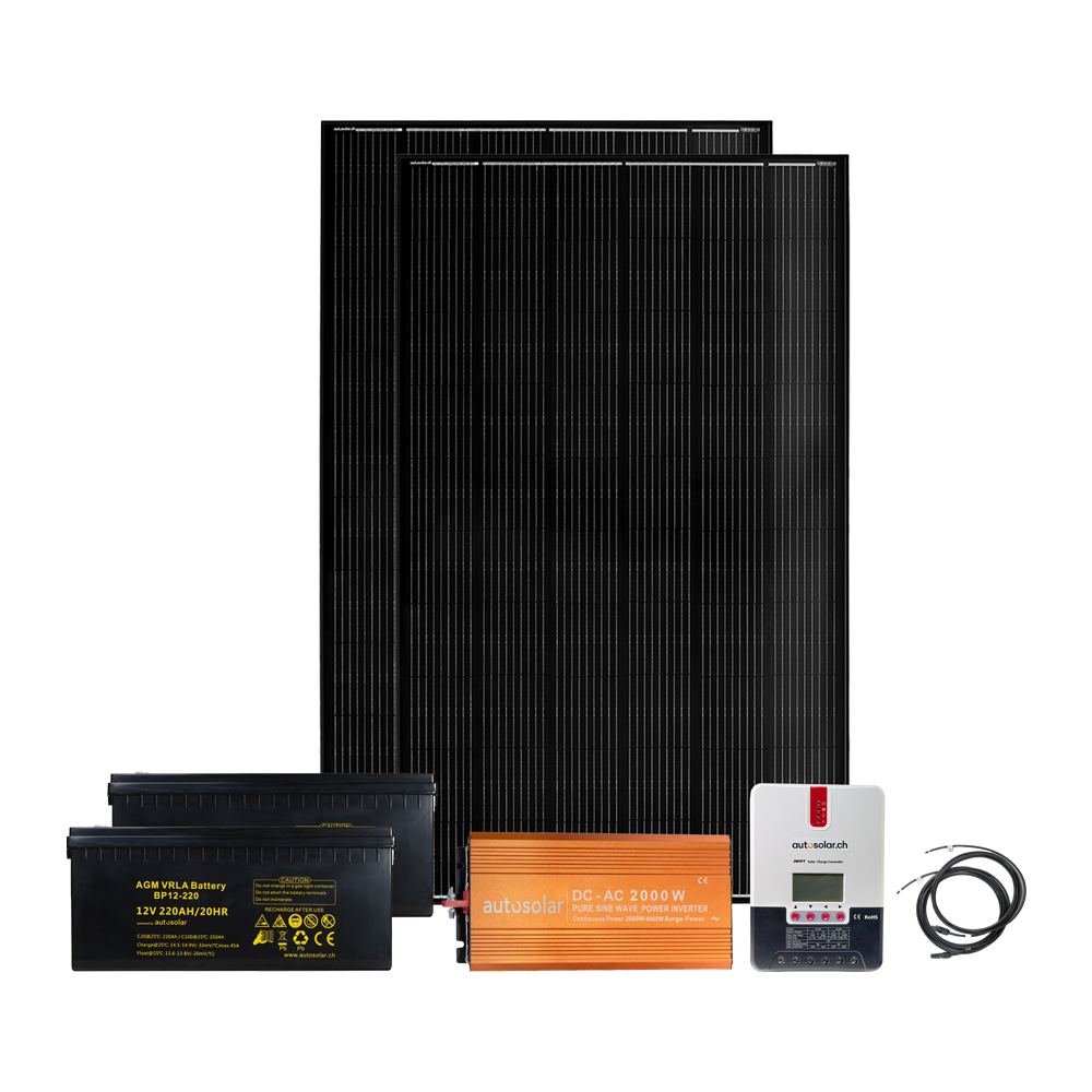 Komplettpaket 670W Solaranlage mit Batterie 2 x 220Ah und 2000W-Wechselrichter